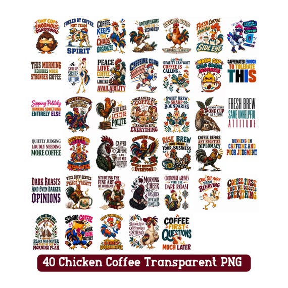 Chicken Coffee PNG Bundle Rooster Quotes for white shirt mugs and tumbler Sublimation Cricut Digital Download