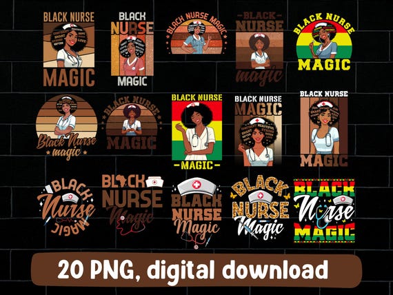 Black nurse magic PNG bundle, black women African American girl black history month nursing design (digital download)
