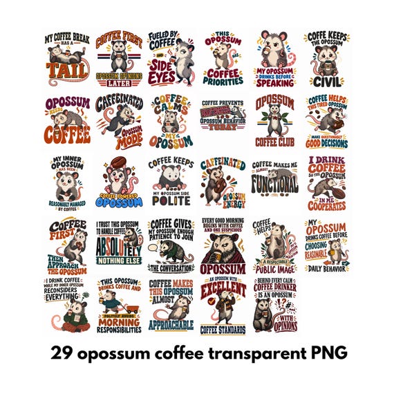 Opossum Coffee PNG Bundle Mug Tumbler Shirt Designs Sublimation Digital Download