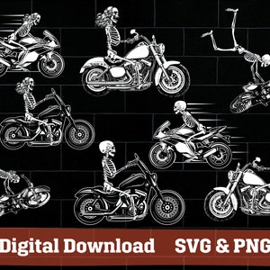 Skeleton Motorcycle SVG: Biker Skull Clipart (Digital Download)