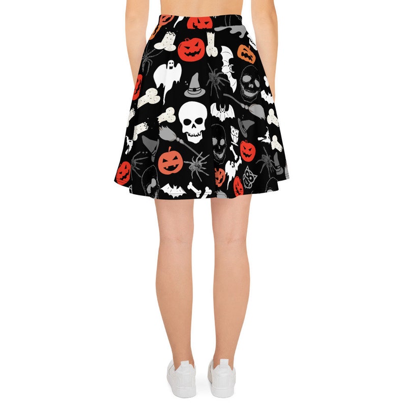 Halloween skirt women Black skirt Halloween skull bat ghost pumpkin skirt Halloween Halloween gift women Skater Skirt Halloween