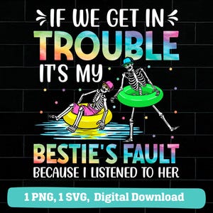 Funny Bestie Skeleton PNG SVG: Pool Party Design (Digital Download)