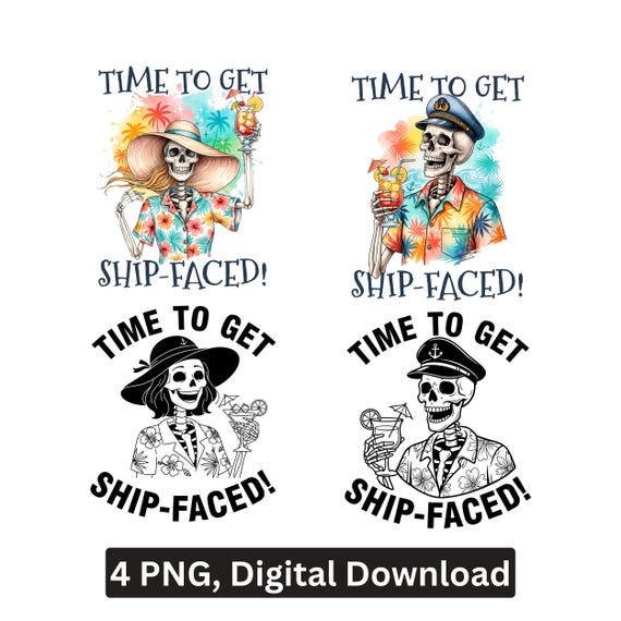 Funny Cruise PNG Skeleton Beach Sublimation Tropica Ship Faced Digital Download