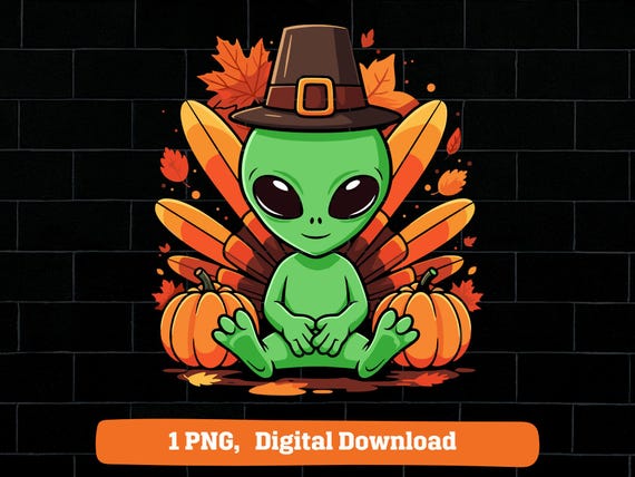 Alien pilgrim png, fall alien png, alien thanksgiving png