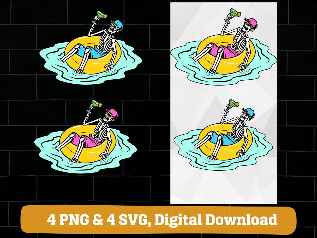 Pool Party Skeleton Png Svg, Skeleton Floating Png, Skeleton Pink Float ...