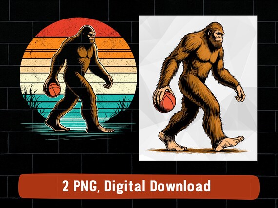 Bigfoot basketball png: sasquatch holding basketball ball design (digital download)