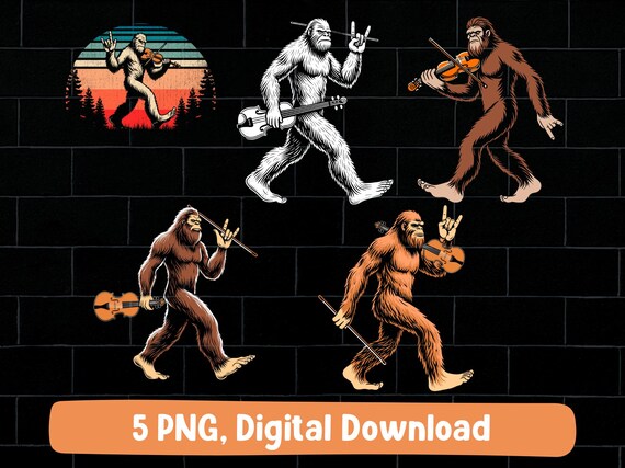Bigfoot violin png bundle: sasquatch playing violin violist design (digital download)