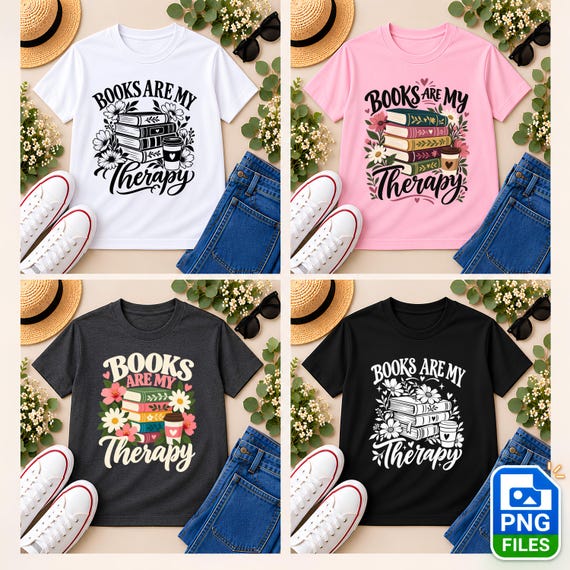 Books Are My Therapy PNG Bundle Book Lover Reading Coffee Floral Sublimation