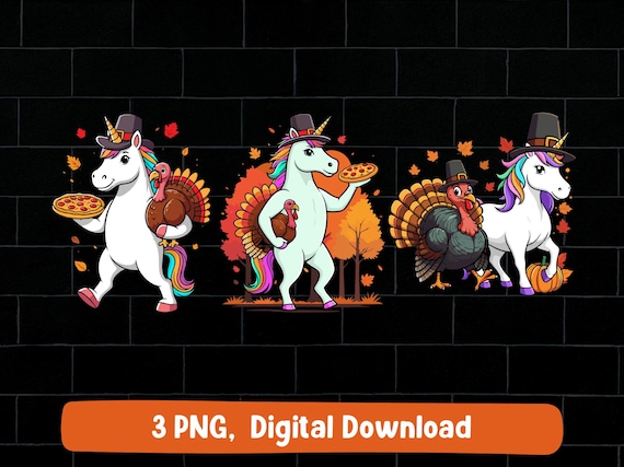 Unicorn Thanksgiving PNG: Fall Pizza Turkey unicorn pilgrim Clipart (Digital Download)