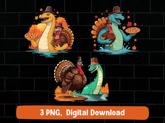 Loch Ness Monster Thanksgiving PNG: Turkey Pizza Pilgrim (Digital Download)
