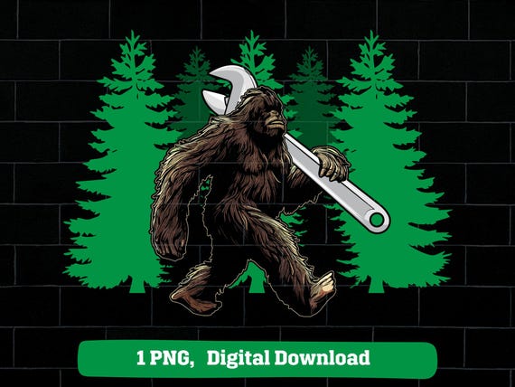 Bigfoot holding wrench png, bigfoot mechanic png, sasquatch carrying wrench png, mechanic bigfoot png