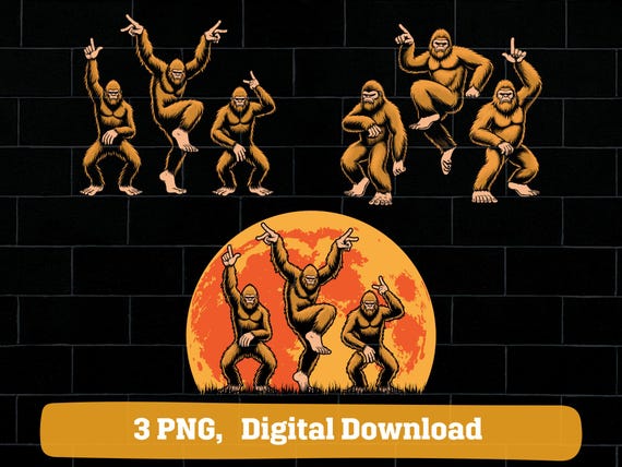 Dancing bigfoot png bundle, dancing sasquatch png, bigfoot dance png, spooky bigfoot png, Halloween bigfoot png