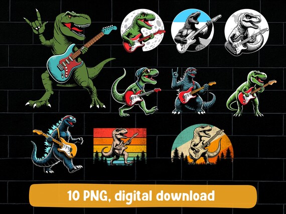Dinosaur Electric Guitar PNG Bundle: T-Rex Rock Star (Digital Download)