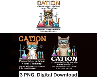 Chemistry Cat PNG Cation Science Sublimation Cricut Printable Digital Download
