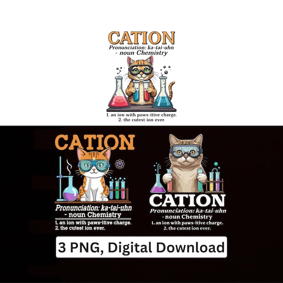 Chemistry Cat PNG Cation Science Sublimation Cricut Printable Digital Download