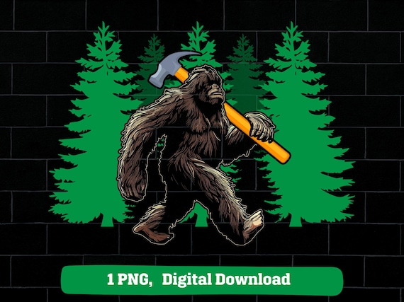 Bigfoot holding hammer png, sasquatch carrying hammer png, bigfoot carpenter png, sasquatch carpenter png