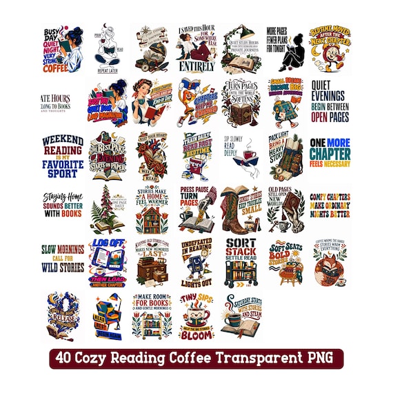 Cozy Reading Coffee PNG Bundle Book Lover Sublimation Digital Download