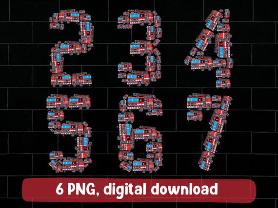 Firetruck birthday png bundle, 2 3 4 5 6 7 years old firetruck birthday png, firetruck boys birthday png