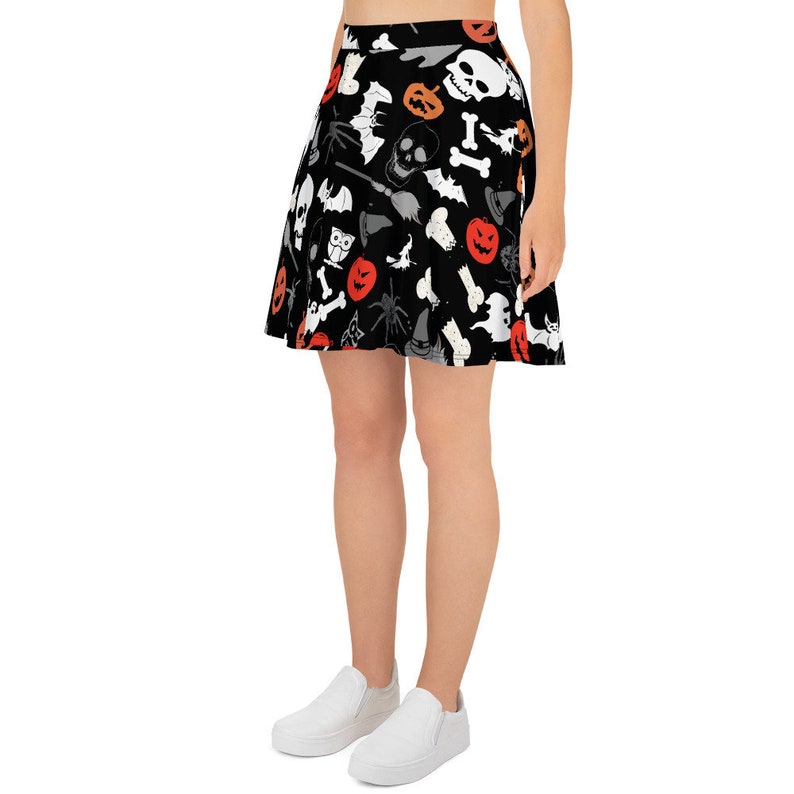 Halloween skirt women Black skirt Halloween skull bat ghost pumpkin skirt Halloween Halloween gift women Skater Skirt Halloween