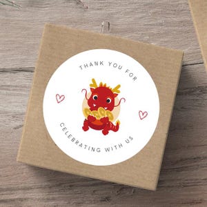 Dragon Baby Shower Birthday Red Egg & Ginger Lunar Chinese New Year Thank You Favor Round Sticker Printable Digital Download Ready to Print