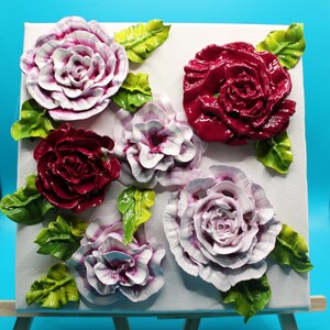 Violet and White Flowers on Canvas Acrylic 3D