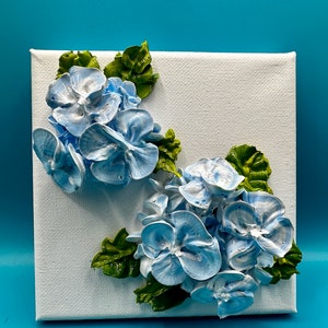 Mini Acrylic Blue Hydrangeas on canvas