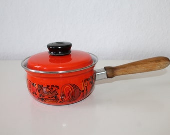 Topf, Emaille, Kasserole, orange, vintage, 70-er-jahre