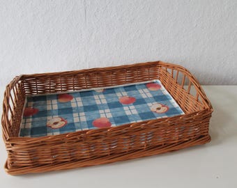Bukora Tablett Aus Blau Gebeizter Weide - Handgeflochten Mit Kariertem Futter, Ca. 53x37 Cm - Naturlook