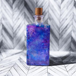 Handcrafted Resin and Glass Whiskey Bottle Tabletop Tiki Torch with Copper Hardware and Cotton Wick