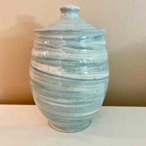 Aqua Blue and White Sugar Jar