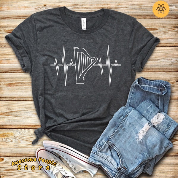 Chemise de harpe, chemise de harpiste, battement de cœur de harpe, chemise cadeau de harpe, t-shirt de harpe, joueur de harpe, harpiste, cadeau de harpiste, chemise de joueur de harpe, musicien