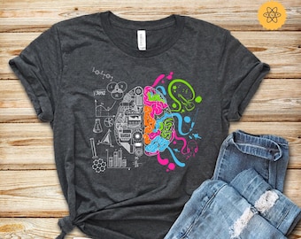Art Mind Shirt, Colorful Brain Science And Art, Left and Right Brain, Brain Shirt, Brain and Art Unisex Shirt, Art Lover, Science Teacher