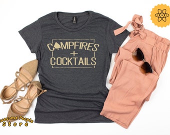 Camisa de fogatas y cócteles / Camisa de camping / Camisa de senderismo / Camisa de vacaciones / Camiseta unisex / Camiseta al aire libre / Camiseta de fogata