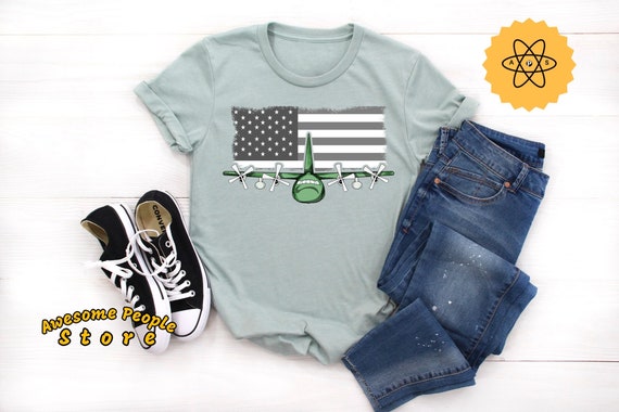 Lockheed C-130, Pilot Shirt, Aircraft Mechanic, Pilot Gift, C-130 Hercules, Pilot, Vintage Airplane, C-130 Shirt, American Flag C-130