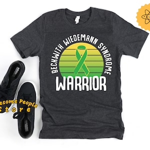 Beckwith Wiedemann-Syndrom, Beckwith Awareness, gelb grünes Band, schwarzes Band, Beckwith-Band, Unisex-Tee, Mama eines Kriegers, Beckwith