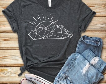 Geometric Mountains / Moon & Stars / Celestial Shirt / Moon Shirt / Witch Shirt / Stars Galaxy / Mystical T-Shirt / Soft style Unisex Shirt