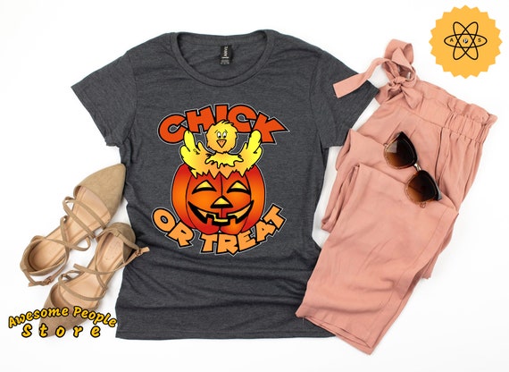 Chick Or Treat Shirt / Funny Halloween Costume / Chicken Halloween / Women's Short Long Sleeve T-Shirt / Funny Chick or Treat