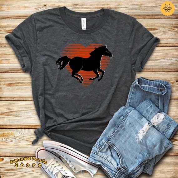 Horse Heart Lover T Shirt Gift for Women, Equestrian Love Heart T-shirt For Mom, Daughter, Teen Girl, Female Birthday Clothing Idea For Her