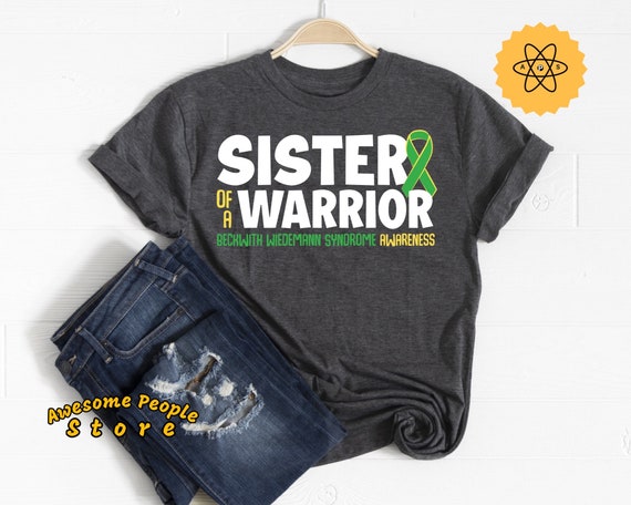 Sister Of A Warrior, Beckwith Wiedemann Syndrome, Beckwith Awareness, Yellow Green Ribbon, Black Ribbon, Beckwith Ribbon, Unisex Tee