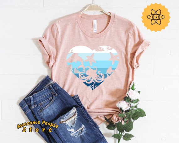 Sea Lover Shirt, Ocean Shirt, Ocean Animals, Sea Marine Life Shirt, Seashell Shirt, Whale Heart Shirt, Save The Ocean, Save The Planet Gift