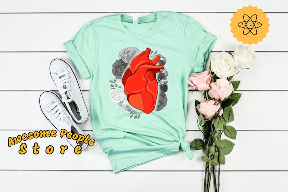 Heart Shirt Unisex Shirt, Heart Roses Art, Heart Roses Graphic, Retro Heart Shirt, Botanical, Aesthetic Shirt, Heart Warrior, Art Shirt