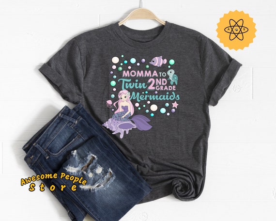 Second Grade Shirt, First Day 2nd Grade Shirt, Girls Second Grade Shirt, Momma To Twin 2nd Grade Mermaids, Mermaid Theme VPK