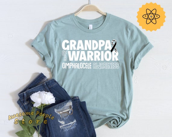Grandpa Of A Warrior, Omphalocele Syndrome, Omphalocele Awareness, Black White Ribbon, Black Ribbon, Omphalocele Ribbon, Unisex Tee