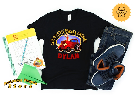 Cutest Little Farmer Around / Personalized Name / Boys Funny First Day of School Shirt Clothes / Funny Kids Farmers Theme / Boy Farmer Shirt