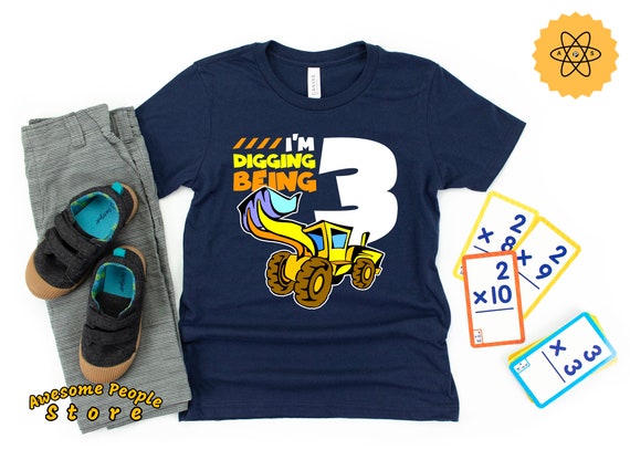 Third Birthday Tractor Trailer Shirt / 3rd Birthday Bulldozer Construction Party Toddler Kids T-Shirt / Bulldozer Theme Birthday Party