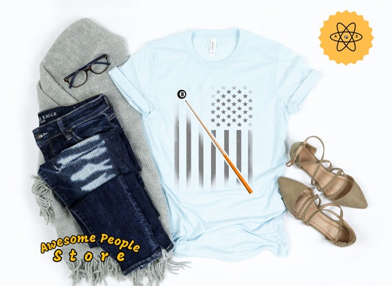 Billiard Lover, American Flag Stick 8 Ball Rack, Billiards Shirt, Pool Player, Billiard Shirt, Pool Balls, 8 Ball Shirt, Billiards, Unisex