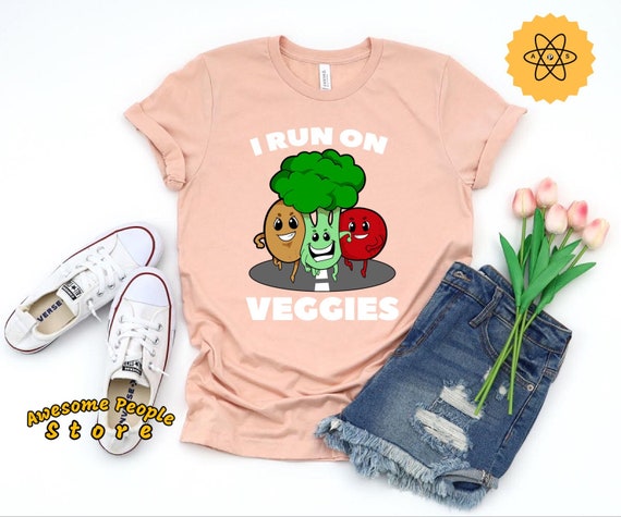 I Run On Veggies / Vegetarian T-Shirt / Vegan Gift / Plant Based Tees / Herbivore Lifestyle / Vegetable Apparel / Love Veggies / Gift Ideas