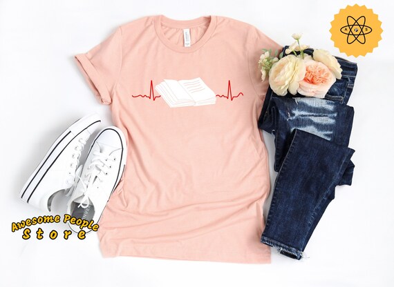 Reading Shirt, Reading Book Lover, Reading Gift, Librarian Gift, Librarian Shirt, Book Shirt, Book Heartbeat Shirt, Gift For Her, Book Worm