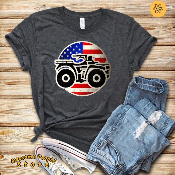 ATV Shirt, Silhouette American USA Flag Quad Atv Gift, Unisex T-Shirt, Dirty Bike, Atv Owner Shirt, American Flag Motocross, USA Atv