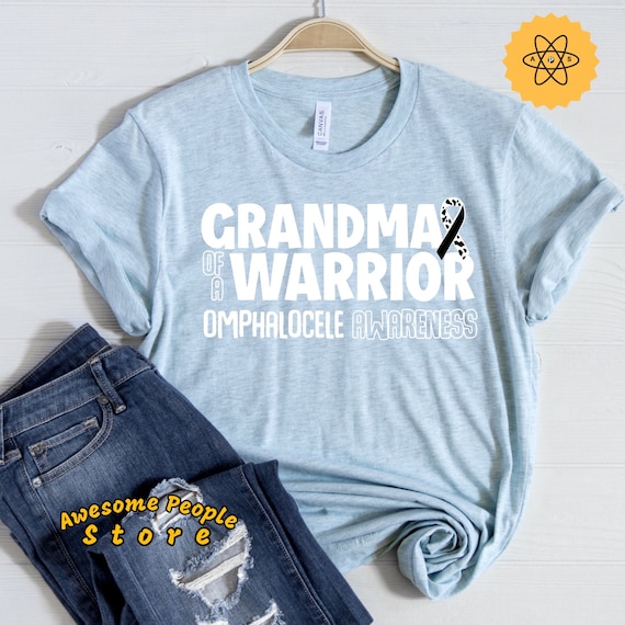 Grandma Of A Warrior, Omphalocele Syndrome, Omphalocele Awareness, Black White Ribbon, Black Ribbon, Omphalocele Ribbon, Unisex Tee